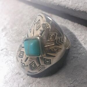 Intricate Silver Ring with Turquoise Stone